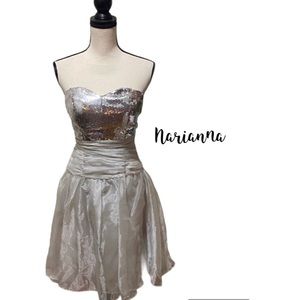 Narianna Tulle & Sequin Silver Short Prom Dress